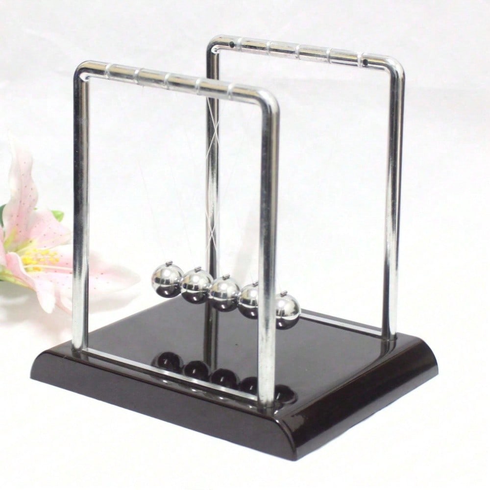 Tech Accessories For Office - Black Metal Newton's Cradle Balance Toy